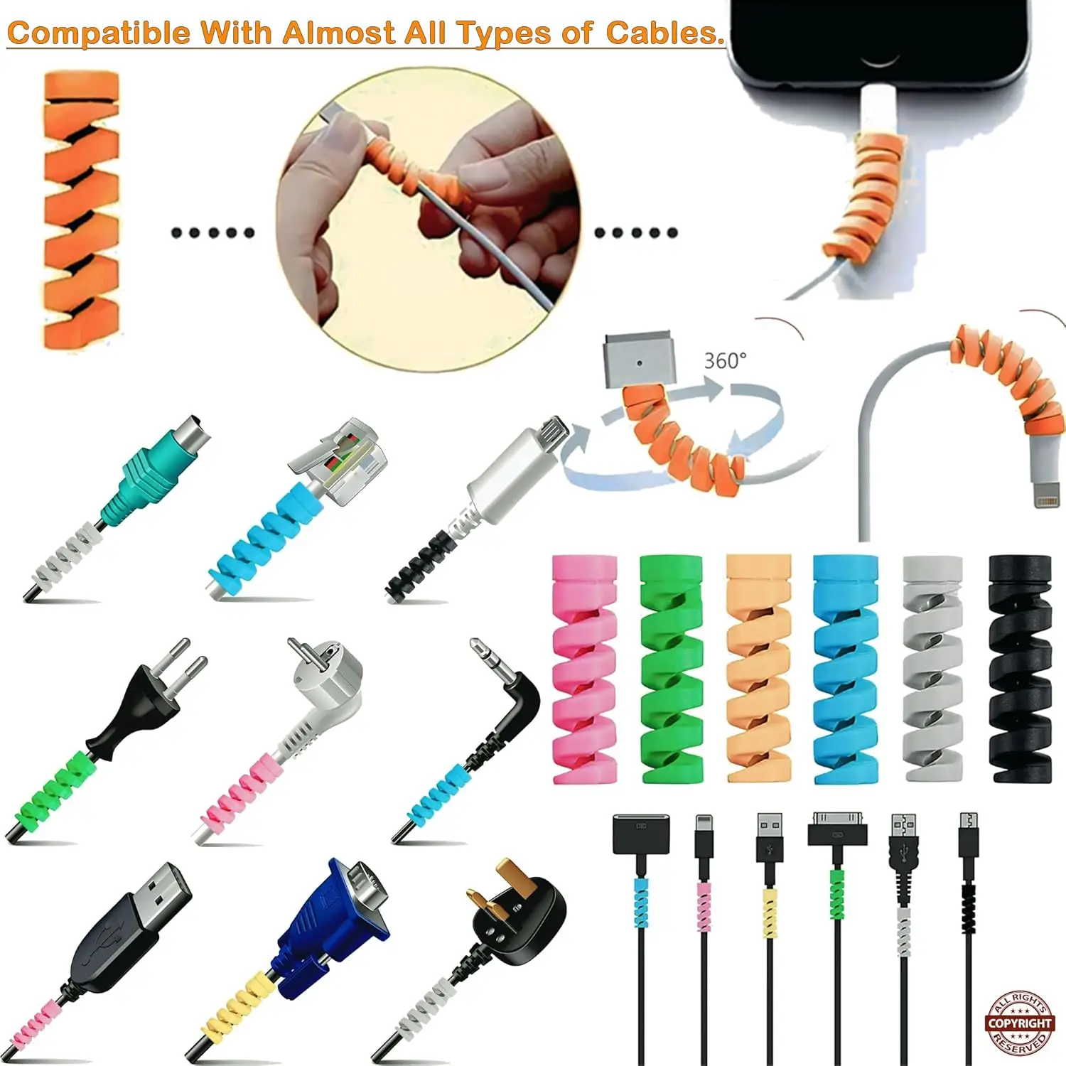 Charger Cable Protector – Set of 40 – Premium Silicone 6 cable protectors pack of 40