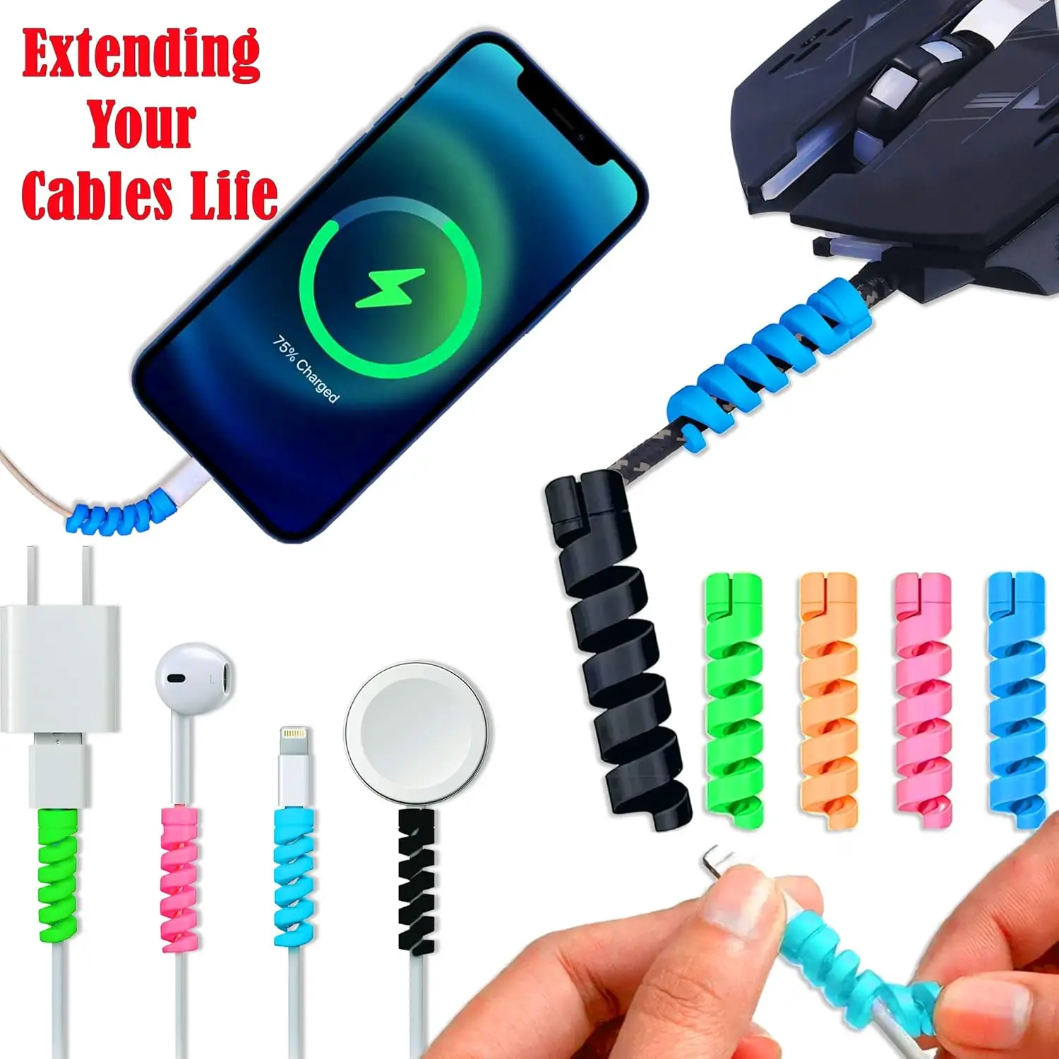 Charger Cable Protector – Set of 40 – Premium Silicone 5 cable protectors pack of 40